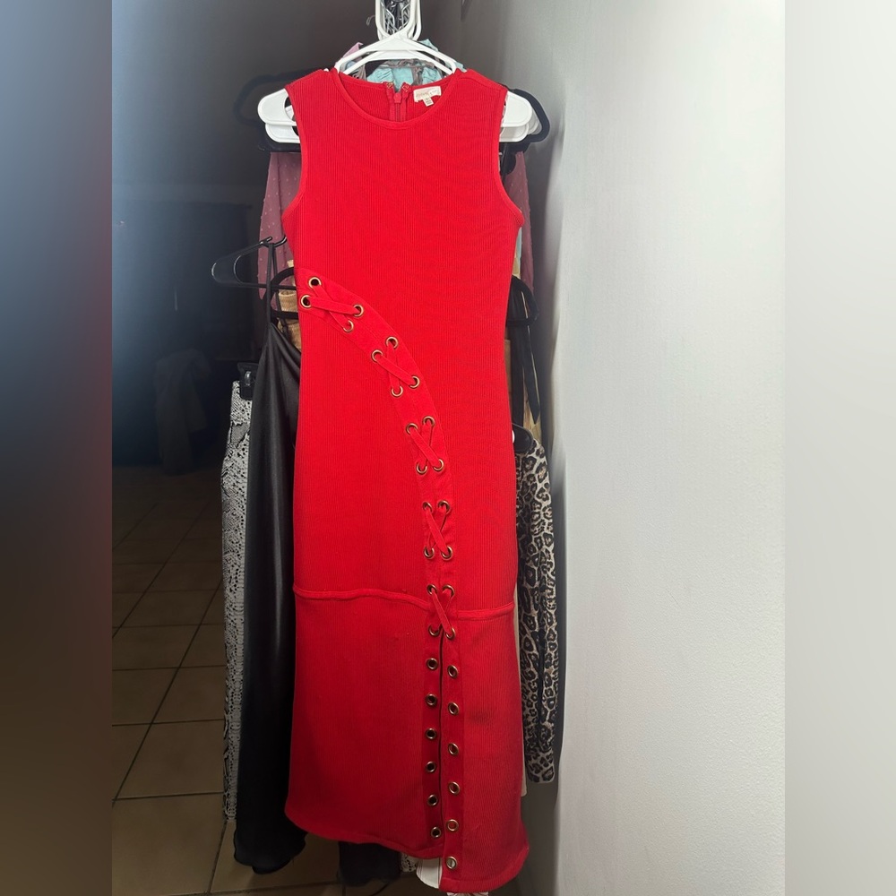 Red bandage/sweater thick material dress